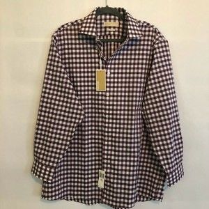 Michael Kors NWT Mens No Iron Button Up Shirt Size 17 32/33 Dark Purple Check